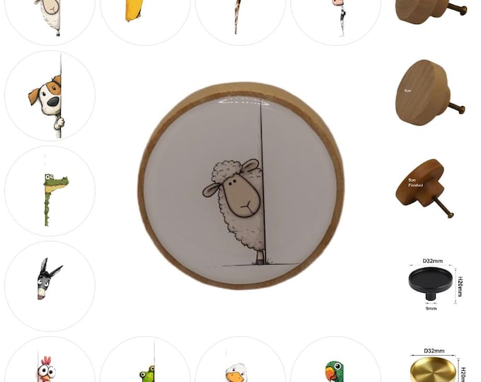 Peeking Animals Drawer Knobs, Cabinet Handles, Furniture Drawer Knobs, Round Wooden Drawer Knobs, Drawer Handles, Brass Knobs