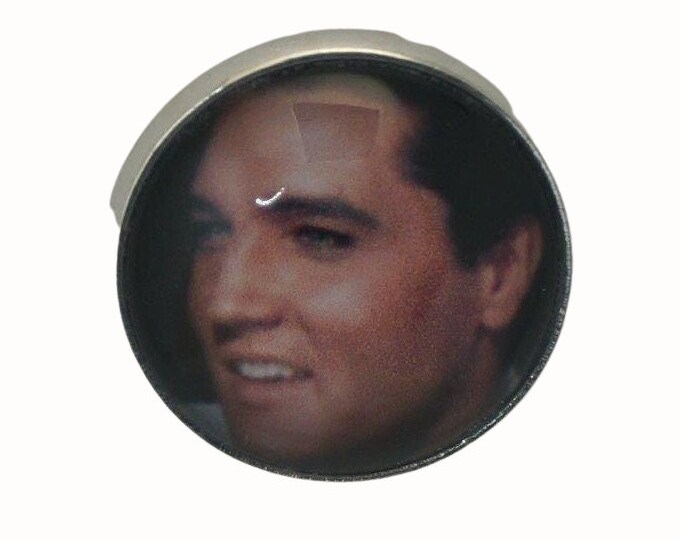 Elvis Presley, Round Metal Brooch, Silver Plated, 2.0cm Brooch, Glass, Scarf Pin, Lapel Pin