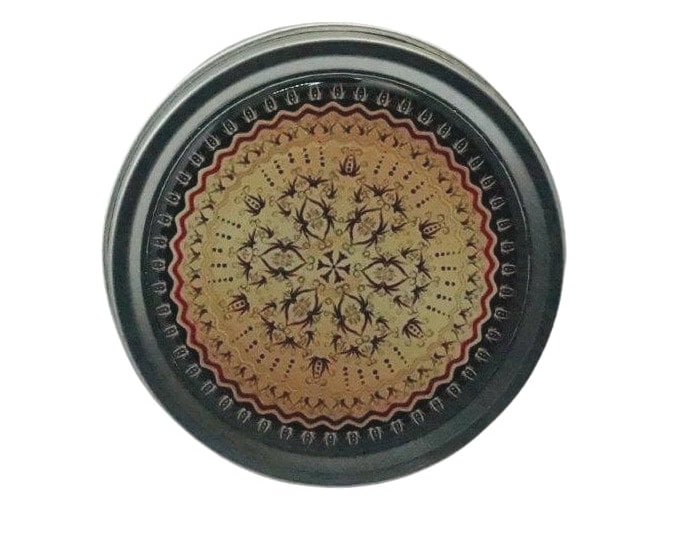 Hand Decorated Round Storage Tin: Cream & Black Mandala Design (7x4cm)