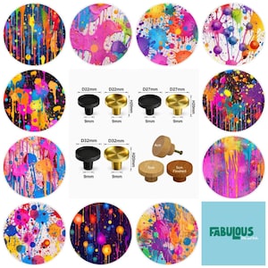 Boutons de tiroir effet peinture éclaboussée : Décoration de chambre d’enfant, Poignées de meuble en bois, Boutons en laiton