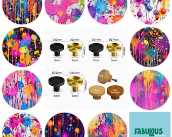 Splattered Paint Drawer Knobs: Nursery Decor, Wooden Cabinet Pulls Furniture Art, Brass Knobs