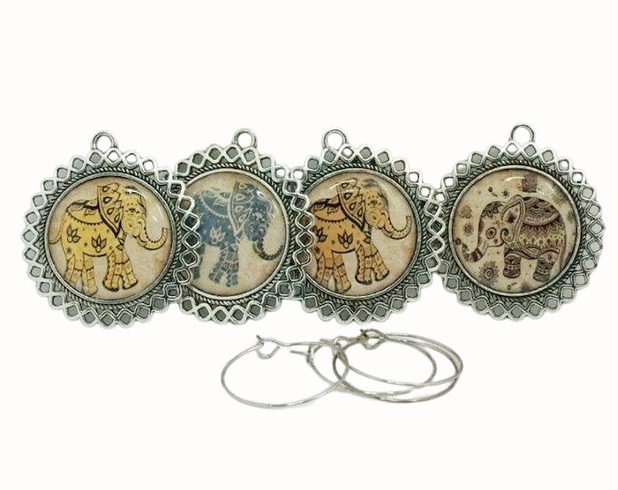 Set of Four Wine Charms Wine Lovers Wine Glass Charms Elephants