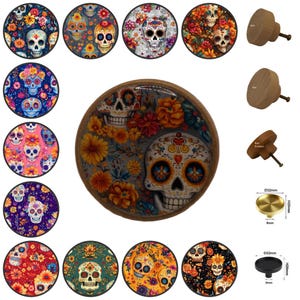 Sugar Skull Wooden Drawer Knobs, Gothic Cabinet Handles, 3cm, 4cm, 5cm