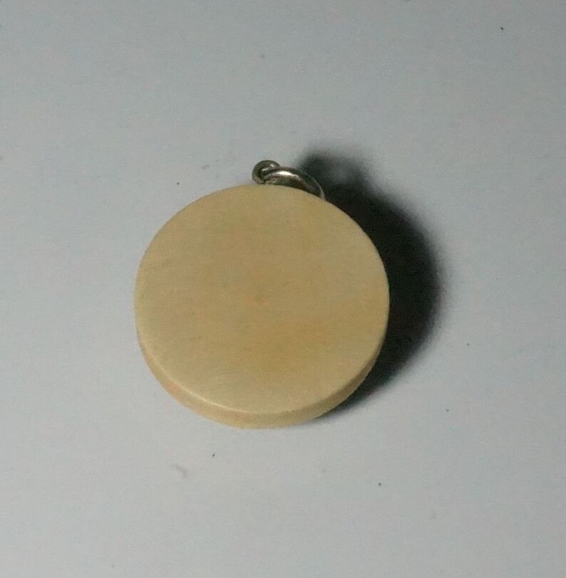 Wooden Backed Glass Tile Pendant Necklace Accessories Natural Wooden Pendant Patterned Retro Green and Blue Circles