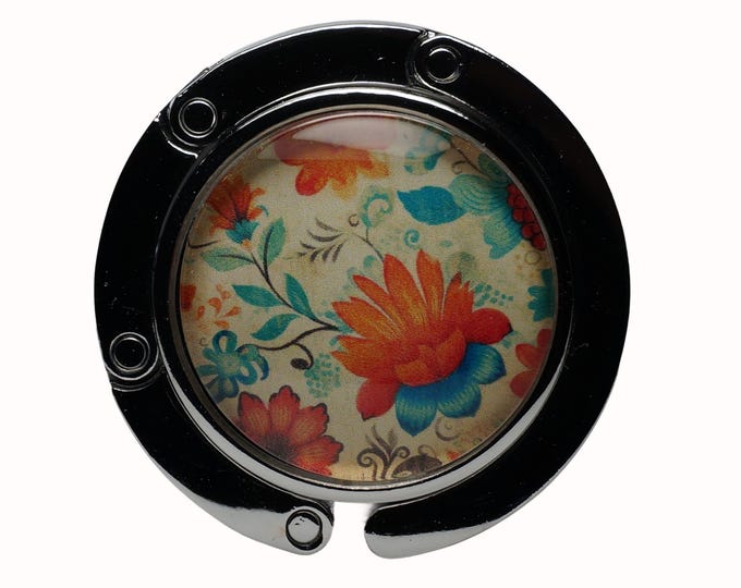Floral, Orange, Green, Flowers, Purse Holder, Purse Hook, Bag Holder, Table Top Bag Hanger
