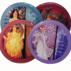 Set di quattro sottobicchieri in legno Wine Coaster Drink Coasters Coffee Coaster Alphonse Mucha
