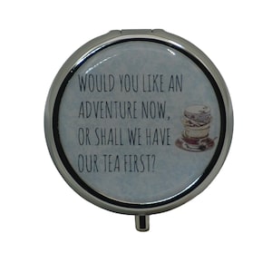 Alice in Wonderland, Would you like an Adventure now,...., Pill Box, Silver Plated, Medicine Case, One Day Pill Box, Trinket Box, Pill Case