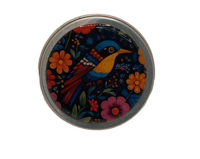 Colorful Bird 50ml Tin, Round Storage Tin, Trinkets,  Pill Box, Mint Box, Candy Storage Tin
