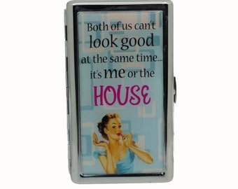 Retro, King Size Cigarette Case, Slim Cigarette Case, Metal Case, Retro, Housewives, Both of us cant' look good at the same time.....