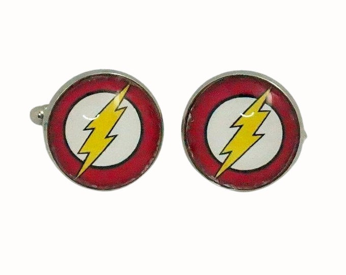 Stainless Steel Cufflinks Accessories 1.8cm Glass Superheros Flash