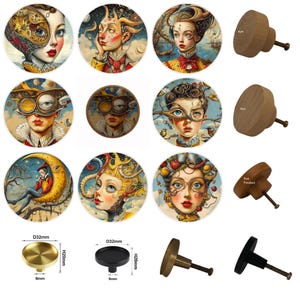 Surrealism Art Drawer Knobs, Whimsical Faces, Wooden Cabinet Handles