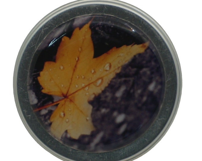 15ml Tin, Round Storage Tin, Trinket,  Pill Box, Mint Box, Lipstick, Eye Shadow, Storage, Tins, Photography in Yellow Leaf