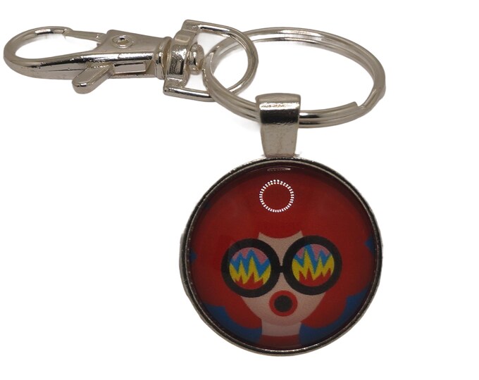 Funky Face with Glasses, Retro Funky Face, Bag Charm, Keyring, Keyring Charm