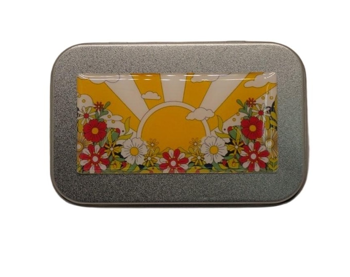 The Rising Sun Rectangle Hinged Tin, Pill Box, Jewellery, Mints, Survival Tin, Tobacco Tin, Gift, Sewing