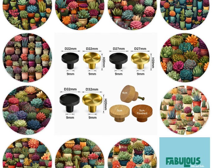 Watercolor Succulents Drawer Knobs, Cabinet Pulls (4cm) (5cm) (2cm) (2.5cm) (3cm)