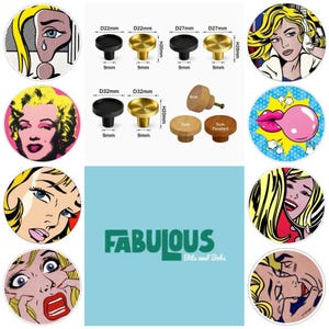 Poignées de tiroir Pop Art - Poignées de meuble en bois style Lichtenstein - Poignées de tiroir en laiton