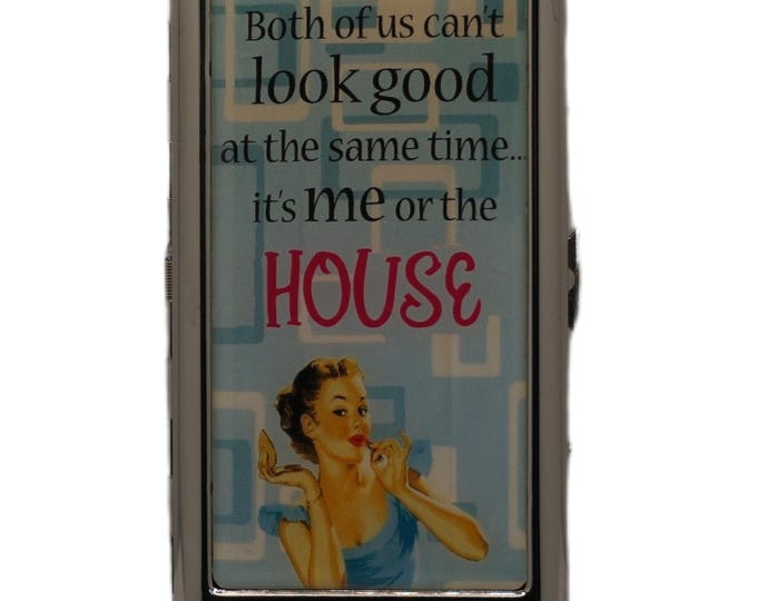 Retro, King Size Cigarette Case, Slim Cigarette Case, Metal Case, Retro, Housewives, Both of us cant' look good at the same time it's me...