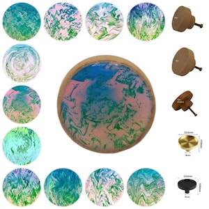 Melted Colors Wooden Drawer Knob, Patterned Cabinet Handle (3cm, 4cm, 5cm Available)
