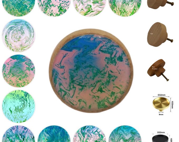 Melted Colors Wooden Drawer Knob, Patterned Cabinet Handle (3cm, 4cm, 5cm Available)