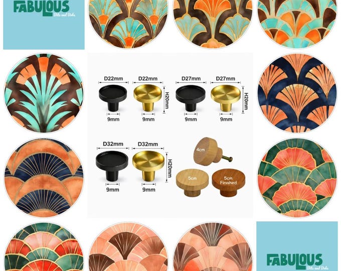 Art Deco Wooden Drawer Knobs, Patterned Cabinet Handle (3cm, 4cm, 5cm Available)
