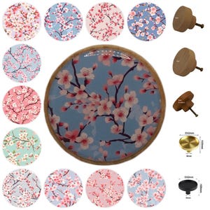 Ladeknoppen Japanse bloesem, kastgrepen, ronde houten ladeknoppen, ladegrepen, kastgrepen, messing knoppen