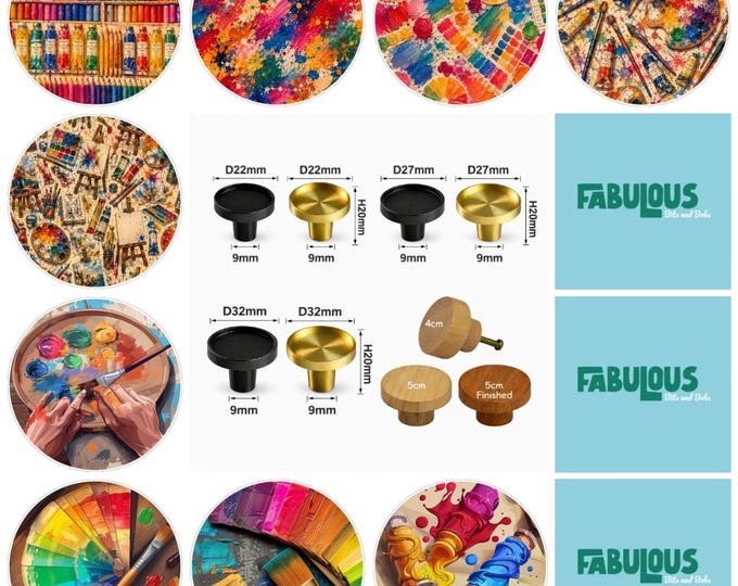 Art Studio Drawer Knobs, Cabinet Pulls (4cm) (5cm) (2cm) (2.5cm) (3cm)