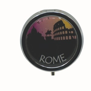 Rome, Pill Box, Silver Plated, Medicine Case, One Day Pill Box, Trinket Box, Pill Case
