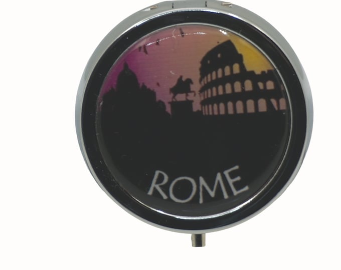Rome, Pill Box, Silver Plated, Medicine Case, One Day Pill Box, Trinket Box, Pill Case