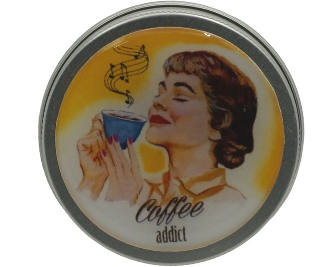 50ml Tin, Coffee Addict, Retro, 50ml Round Storage Tin, Trinket Tin,  Pill Box, Mint Box, Lipstick, Eye Shadow, Storage Tin