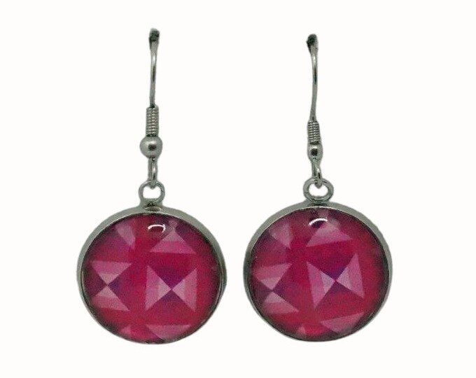 Stainless Steel Glass Tile Hooped Earrings Accessories Patterned in Pinks