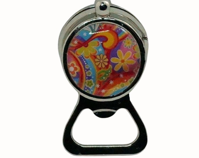 Hand Decorated  Keyring Bottle Opener Key Ring Bright Flowers
