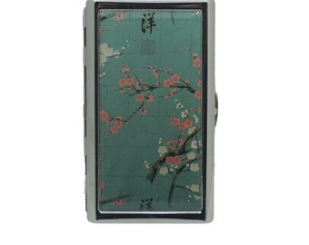 King Size Cigarette Case Cigarette Box Metal Money Card Storage Case Japanese Blossom