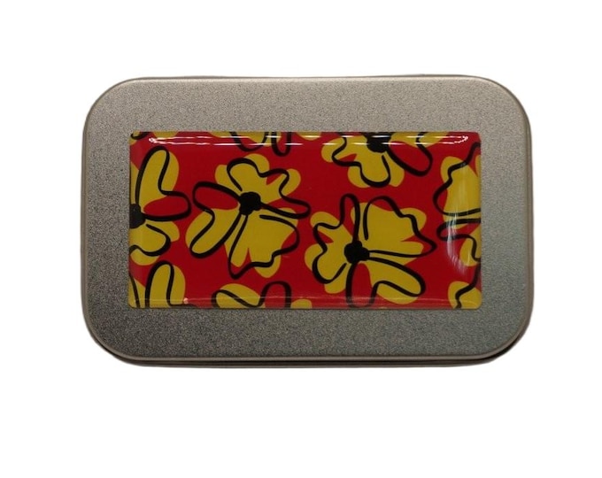 Floral Hinged Tin, Pill Box, Mints, Tobacco Case, Card Wallet