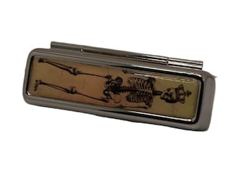 Handmade Lipstick Holder with Mirror, Gothic, Skeleton
