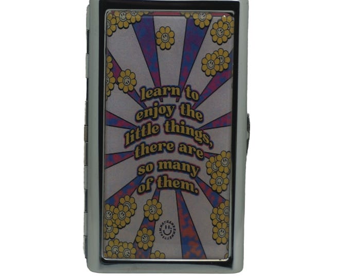 Vintage Hippy, Hippy, Learn to Enjoy the Little Things, King Size Cigarette Case, Cigarette Box, Metal Money Card Storage Case, 100's, Slims