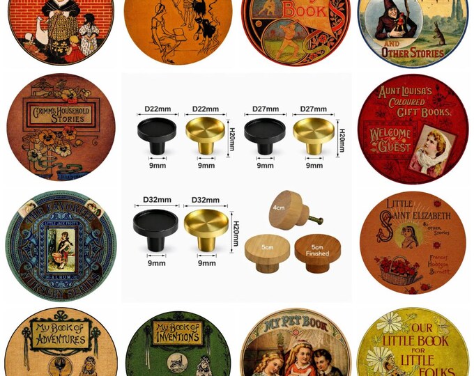 Book Illustrations, Book Covers, Wooden Drawer Knobs, Cabinet Pulls, Furniture Hardware
