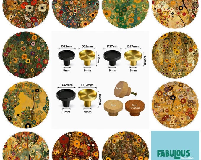 Klimt's Flowers Wooden Drawer Knobs - Colorful Flower Cabinet Pulls, Boho Furniture Hardware