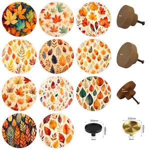Autumn Leaves Cabinet Handles, Furniture Drawer Knobs, Round Wooden Drawer Knobs, Drawer Handles, Cabinet Pulls