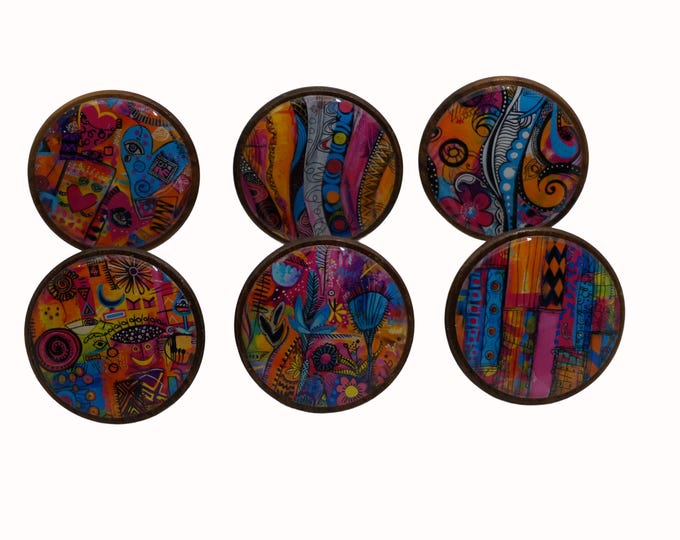 Wooden Wall Hooks, Coat Hooks, Wall Decor, Decorative Wall Hooks, Walnut Wall Hooks, Vibrant Graphic, Art, Colorful Graphics