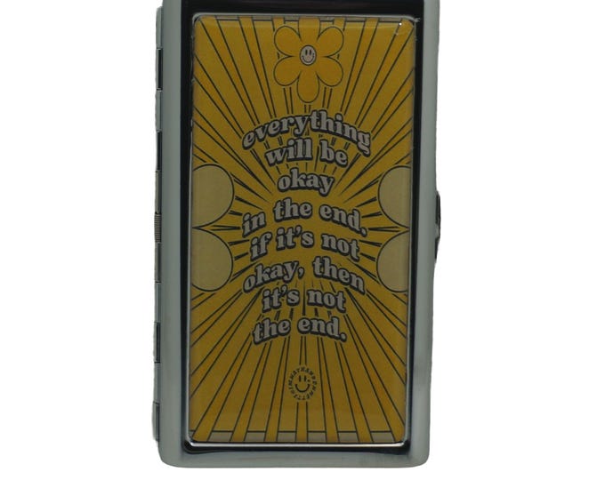 Vintage Hippy, Hippy, Everything will be OK..., King Size Cigarette Case, Cigarette Box, Metal Money Card Storage Case, 100's, Slims