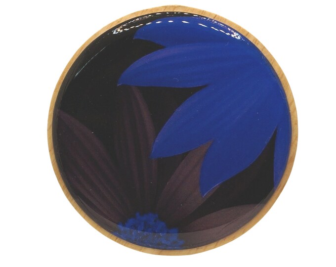 Mini Decorative Glass and Wood Storage Containers Lollies Jewellery Home Decor Dark Blue Flower on Black
