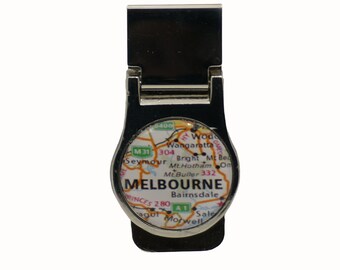 Melbourne, Map, Stainless Steel Money Clip, Pocket Money Holder, Money Clip Holder