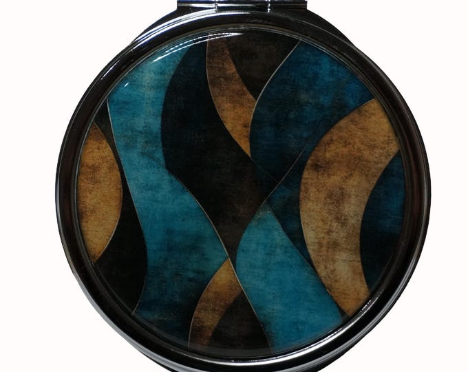 Patterned, Teal, Brown, Extra Large Pill Box, 7 Day Pill Box, Mirror, Pill Box, Medicine Case, Trinket Box, Pill Case, Mint Box, Earring Box