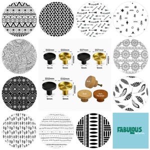 Aztec Drawer Knobs, Cabinet Decor, Black and White, 2cm, 2.5cm 3cm, 4cm, 5cm