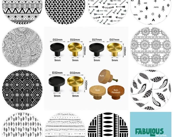 Aztec Drawer Knobs, Cabinet Decor, Black and White, 2cm, 2.5cm 3cm, 4cm, 5cm