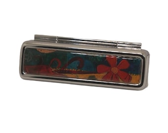 Floral, Flowers, Orange, Yellow, Lipstick Holder, Lipstick Container. Lipstick Holder with Mirror, Compact Lipstick Holder