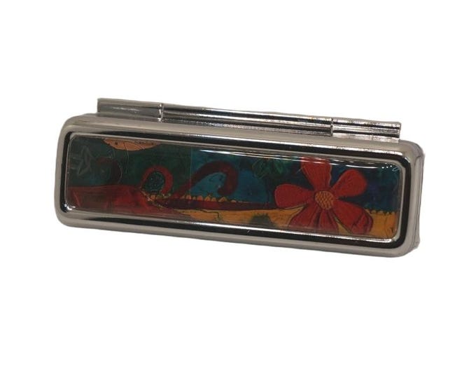Floral, Flowers, Orange, Yellow, Lipstick Holder, Lipstick Container. Lipstick Holder with Mirror, Compact Lipstick Holder