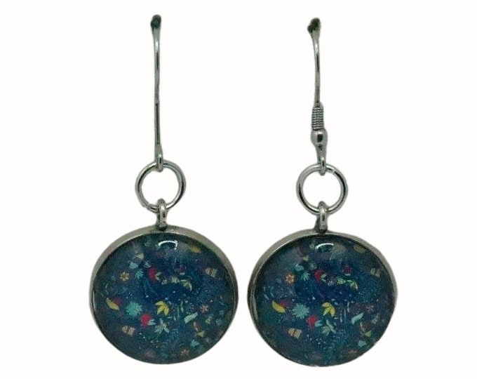 Stainless Steel Glass Tile Hooped Earrings Accessories Floral Green Yellow Red