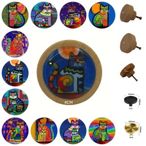 Funky Cats Wooden Drawer Knobs, Resin Finish