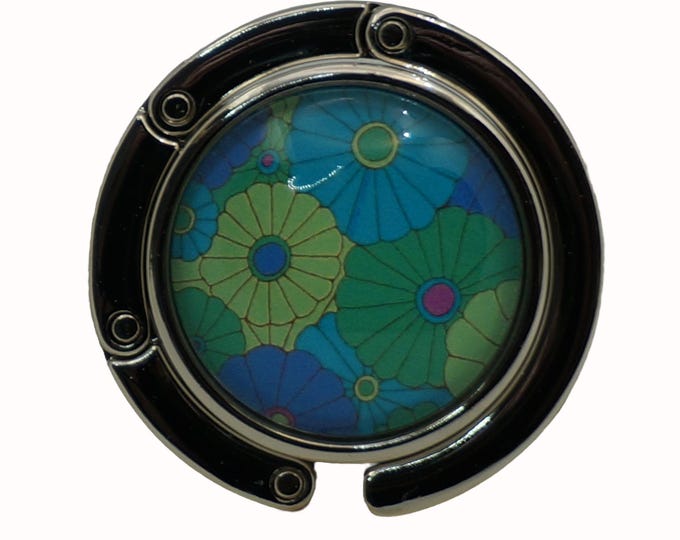 Purse Holder, Purse Hook, Bag Holder, Table Top Bag Hanger, Floral, Colorful Flowers, Green, Blue, Yellow